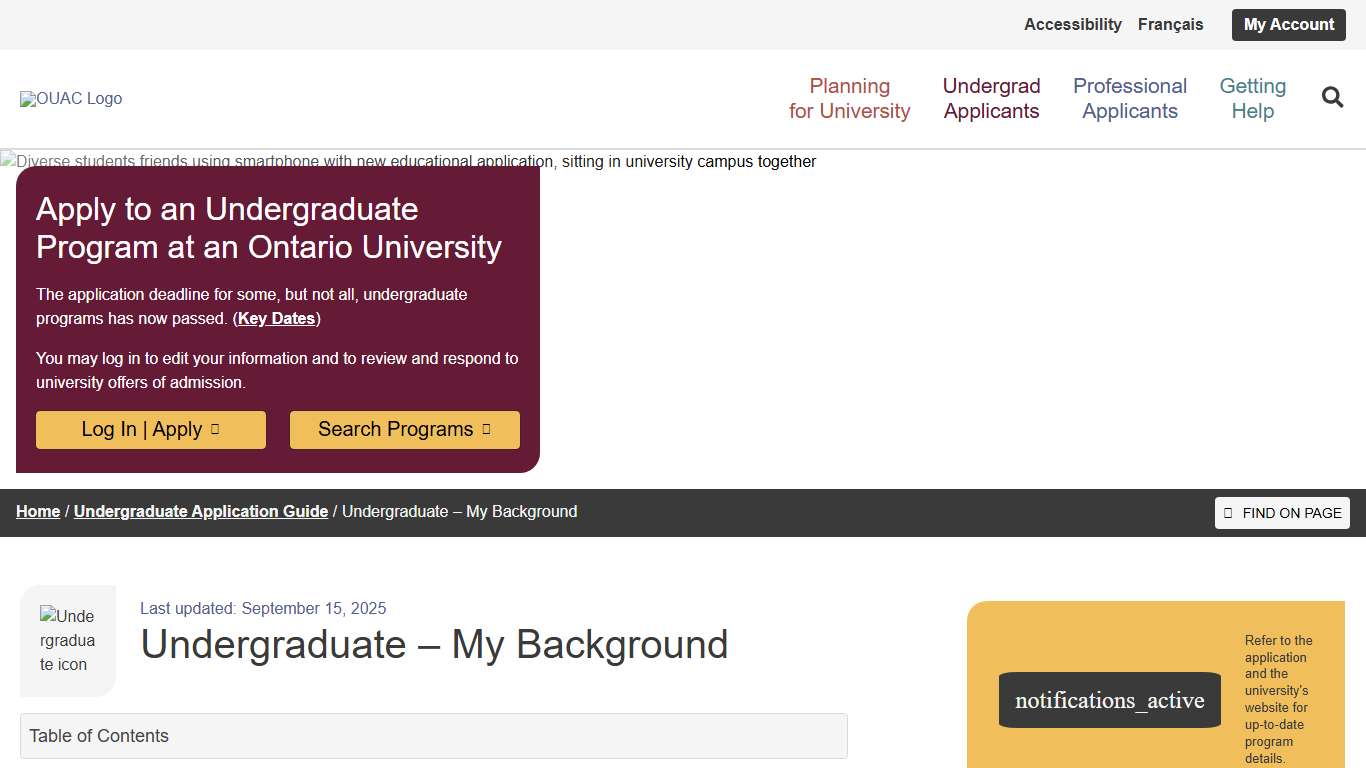 Undergraduate – My Background Ontario Universities' Application Centre